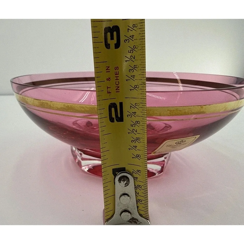 VTG Theresienthal Germany Cranberry‎ Crystal Footed Bowl Gold Gilt